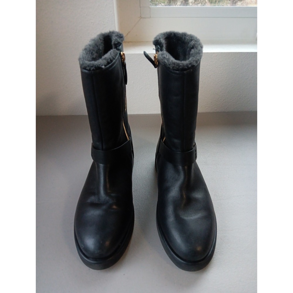 Ugg Berge Boot Womens 6 Short Fur Lined Black Equestrian Buckle Warm Booties - Picture 2 of 13